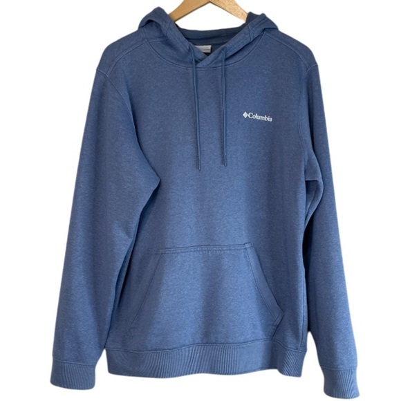 Columbia Classic Back Graphic Logo Hoodie Steel Blue Kangaroo Pocket Size L - Picture 12 of 12